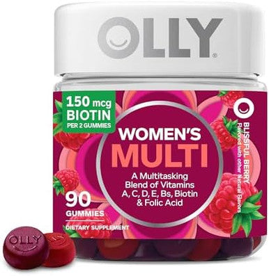 Olly Women'S Multivitamin Gummy Vitamins A D C E Biotin Folic Acid Adult Chewable Vitamin Berry Flavor 45 Day Supply 90 Count