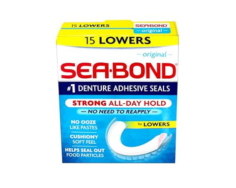 Sea-Bond Secure Denture Adhesive Seals Original Lowers Zinc-Free All-Day-Hold Mess-Free 15 Count 3 Pack