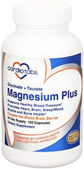 Cardiotabs Magnesium Plus " 200 Mg Of Magnesium Glycinate And Magnesium Taurate For Blood Pressure Heart Brain Sleep & Mood Support " Highly Concentrated And Well Absorbed 120 Capsules