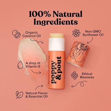 Poppy & Pout Jumbo Lip Balm 2 Pack, All Natural Lip Balms & Moisturizers, Hydrates With Beeswax, Vitamin E, Organic Coconut, Island Coconut & Pink Grapefruit