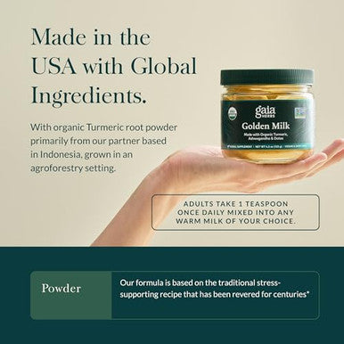 Gaia Herbs Golden Milk Supplement Powder Made With Organic Turmeric Curcumin Black Pepper Ashwagandha Dates Cardamom And Vanilla For An Ayurvedic Cup Of Natural Calm 4.3 Oz (35Day Supply)