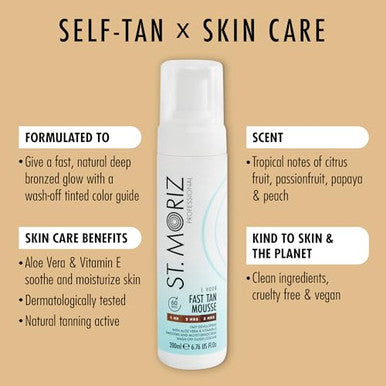St. Moriz Professional 1 Hour Fast Self Tanner Mousse Light To Dark With Self Tanning Mitt With Aloe Vera & Vitamin E - 6.76 Fl Oz