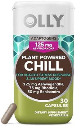 Olly Chill Adaptogen Ashwagandha Mood Support Supplement With Rhodiola Root Vegetarian Capsules 30Ct
