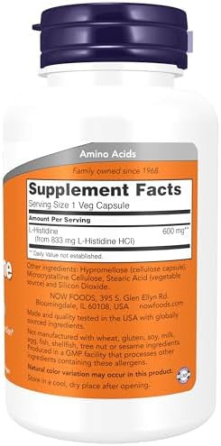 Now Supplements Lhistidine 600 Mg Essential Amino Acid Critical For Normal Brain Function Immune System Support 60 Veg Capsules