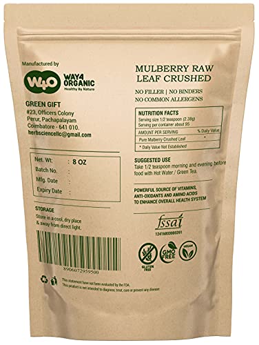 Mulberry Leaf Tea 8 Oz, Dried Crushed Leaves, Best Caffeine Free Tea - Way4Organic (1 Pack)
