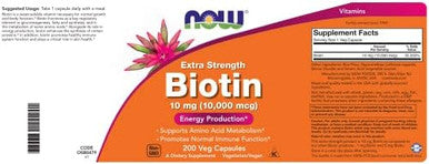 Now Foods Extra Strength Biotin 10000Mcg / 10 Mg 200 Count Hair Skin Nail Supplement For Men And Women B7 Vitamin Vegetarian Vegan Nongmo