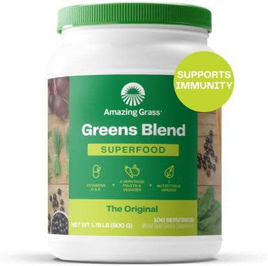Amazing Grass Greens Superfood Blend With Organic Spirulina Digestive Enzymes 100 Servings & Orgain Hydrolyzed Collagen Peptides Powder 20G Grass Fed Collagen Hair Skin Nail & Joint