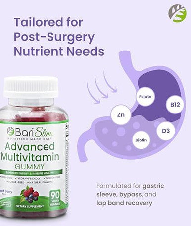 Barislim Advanced Bariatric Multivitamin Gummies - Specially Formulated Bariatric Vitamins For Patients After Weight Loss Surgery - Supports Energy & Immune Health Mixed Berry (90 Vegan Gummies)