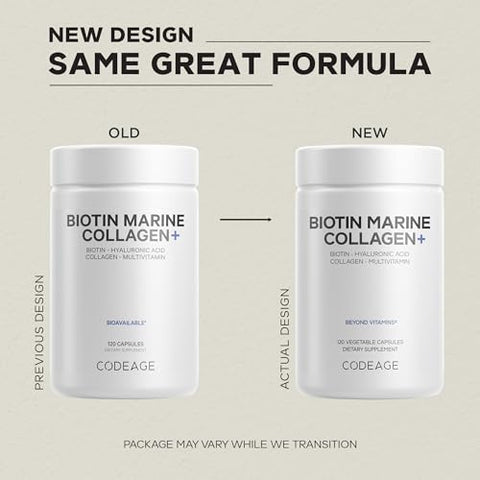 Codeage Biotin Marine Collagen Peptides - Wild-Caught Marine Collagen Types I & Iii Biotin Vitamins C & E Hyaluronic Acid Amino Acids Fruit And Herb Blend Non-Gmo 120 Capsules