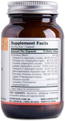 Flora Urgent Support Digestive Enzymes Digestion Support Supplement Aids Bloating & Nutrient Absorption Features 9 Enzymes Gluten & Nongmo 60 Vegetarian Capsules