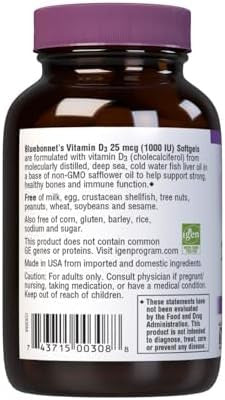 Bluebonnet Nutrition Vitamin D3 1000 Iu Softgels Aids In Muscle And Skeletal Growth Cholecalciferol From Fish Oil Non Gmo Gluten Soy Dairy 100 Softgels