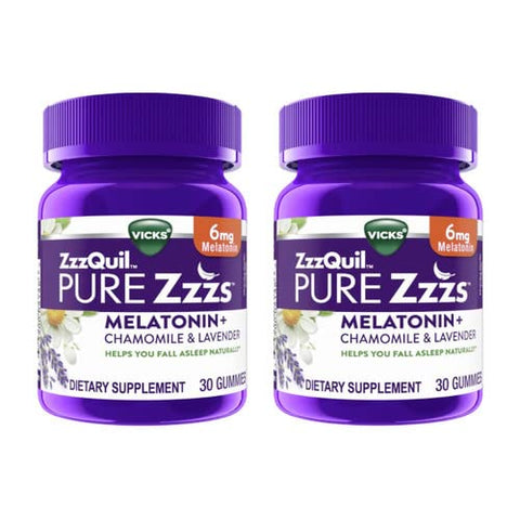 Zzzquil Pure Zzzs Melatonin Natural Flavor Sleep Supplement Gummies With Chamomile Lavender & Valerian Root 6Mg Per Serving 30 Gummies (Pack Of 2)