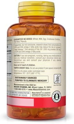 Mason Natural Omega3 Fish Oil 180Day Supply 1000Mg With Epa And Dha For Joint Support 60 Softgel Pills (Pack Of 3)