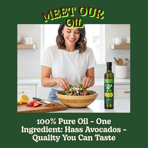 HASSY Extra Virgin Avocado Oil Premium Flavor for Dressings, Drizzling & Finishing - Non-GMO, 17.2 fl oz, 510 ML - Created by Avocado Farmers in Mexico - 100% Pure Cooking Oil