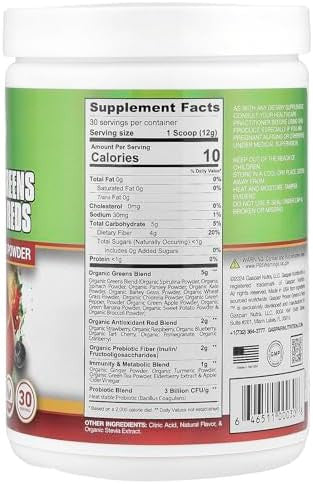 Gaspari Nutrition Greens And Reds: Organic Superfood Powder Immune Support Probiotics And Fiber Vegan And Nongmo (30 Servings Natural Fruity)
