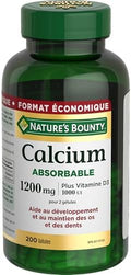 NatureS Bounty Absorbable Calcium 1200Mg Plus Vitamin D3 1000Iu 200 Count