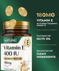 Built by Nature Vitamin E with Olive Oil 400 IU (dlAlpha Tocopherol) High Potency Antioxidant Supplement for Immune Skin and Heart Health NonGMO 4 Month Supply 120 Softgels