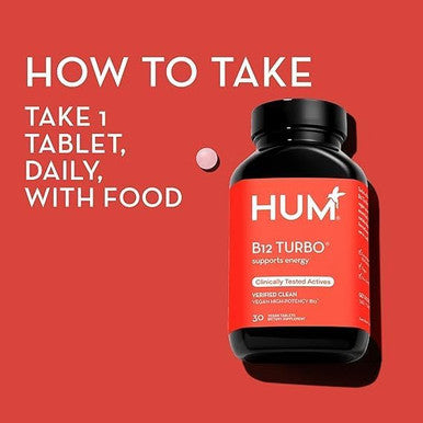 Hum B12 Turbo Daily Energy & Calcium Support & Mood Support + Hormone Balance Nongmo Gluten Vegan (30Count)