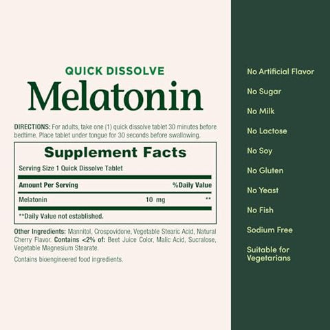 Nature'S Bounty Melatonin 10 Mg Quick Dissolve Tablets 45 Ea (Pack Of 4)