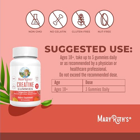 Maryruth'S Creatine Gummies Creatine Monohydrate Gummies 3G Creatine Per Serving Creatine For Women & Men Tangerine Citrus Flavor Exercise Workout Sugar Free Vegan 90 Count