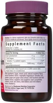 Bluebonnet Earthsweet Methylcobalamin 1000 Mcg Active Coenzyme Form Of Vitamin B12 Supports Energy Boost & Metabolism Vegan Gluten Raspberry Flavor 60 Chewable Tablets