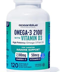 Oceanblue Professional Fish Oil With Vitamin D3 Triple Strength 2100Mg Omega3 Dpa Epa Dha Wild Caught Burpless Orange Flavor 90 Servings (180 Count)