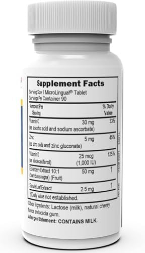 Superior Source Zinc Plus Lozenges, With Vitamin C (30 Mg), D3 (1,000 Iu), Elderberry Extract, Quick Dissolve Microlingual Tablets, 90 Ct, Promote A Healthy Immune System & Antioxidant Support Non-Gmo
