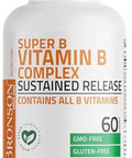 Bronson Super B Vitamin B Complex Sustained Slow Release (Vitamin B1, B2, B3, B6, B9 - Folic Acid, B12) Contains All B Vitamins 60 Tablets