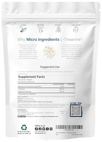Micro Ingredients L-Theanine 200Mg With Magnesium Glycinate 400 Coconut Mct Oil Softgels 2-In-1 Amino Acid & Mineral Complex Gentle Care All Day & Night