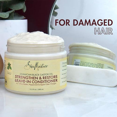Shea Moisture Leave In Conditioner 100% Pure Jamaican Black Castor Oil Strengthen & Restore For Healthy Hair Growth Vitamin E Curly Hair Products Safe For Hair Color Family Size 11.5 Oz