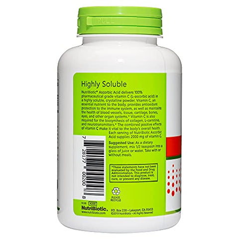 NutriBiotic Ascorbic Acid Vitamin C Powder Pharmaceutical Grade LAscorbic Acid 2000 Mg Per Serving Essential Immune and Antioxidant Collagen Support Supplement Vegan Gluten and GMO 8 Oz