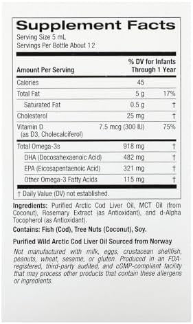 California Gold Nutrition Baby'S Dha Omega3S With Vitamin D3 1050 Mg 2 Fl Oz (59 Ml)
