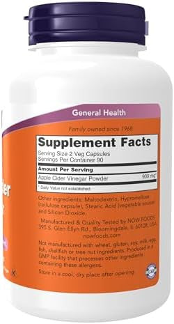 Now Foods Supplements Apple Cider Vinegar 450 Mg Derived From Fermentation Of Sweet Apple Cider 180 Veg Capsules