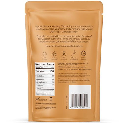 Egmont Honey Manuka Honey Throat Pops 10 Count Umf 15+ Zealand Honey With Vitamin C Natural Soothing Lollipops