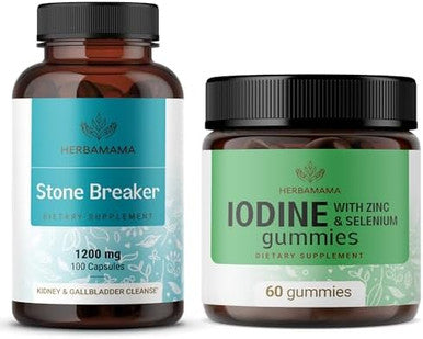 Herbamama Stone Breaker And Iodine Kit - Bundle Of 1200 Mg Stone Breaker Capsules & Potassium Iodine Gummies - Vegan Non-Gmo Gelatin- - 2 Pack