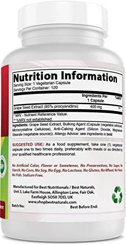 Best Naturals Grape Seed Extract 400 Mg Veggie Capsule 120 Count