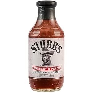 StubbÃ¢â‚¬â„¢s BBQ Sauce, Whiskey & Peach, Kosher, No Artificial Flavors, No High Fructose Corn Syrup, Sweet and Tangy Sauce for Ribs, Chicken, Wings, Steak, Pork & More, 18 oz