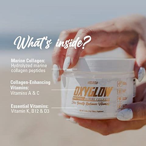 Ehp Labs Oxyglow Natural Marine Collagen Powder - Hydrolyzed Marine Collagen Peptides Powder - Boosts Skin Elasticity & Firmness Accelerates Nail Growth & Strengthens Hair 30 Serves (Unflavored)