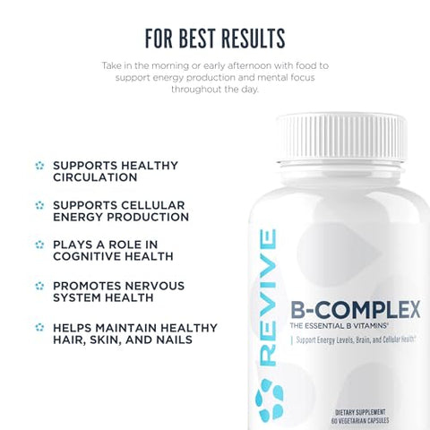 Revive MD Vitamin B Complex Capsules Supports Heart Health and Immune System BComplex Vitamin Supplement for Women and Men Vitamin B12 Complex Promotes Healthy Brain Function and Boosts Energy