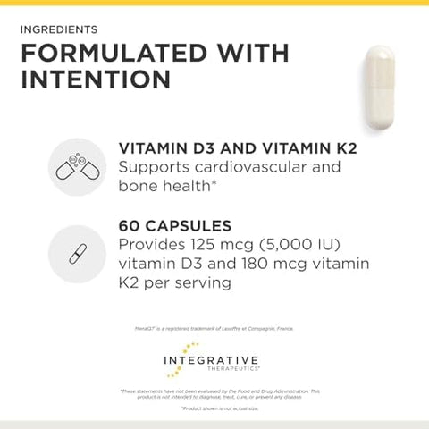 Integrative Therapeutics K2 + D3 Supplement for Heart Health and Bone Strength* Daily Vitamins for Calcium Absorption Supports Vitality GlutenFree ThirdParty Tested 60 Count (60 Servings)