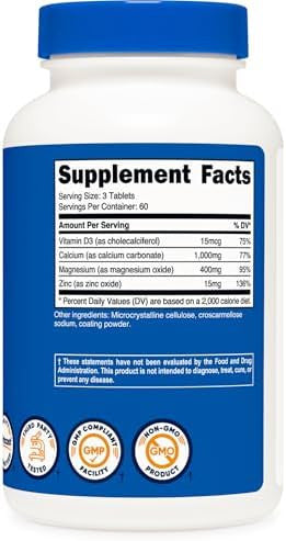 Nutricost Calcium Magnesium & Zinc Tablets 1415 Mg 180 Tablets Vitamin / Mineral Blend Supplement 60 Servings Gluten Nongmo