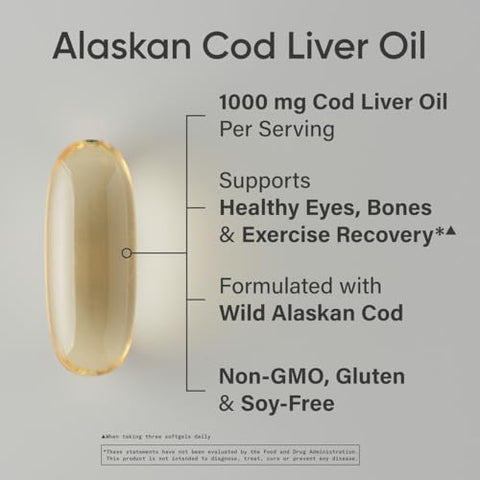 Sports Research Omega-3 Wild Alaskan Cod Liver Oil 1000Mg With Vitamins A (1000 Iu) & D3 (400 Iu) - Burpless Bovine Free Non-Gmo & Msc Certified Sustainable 120 Softgels
