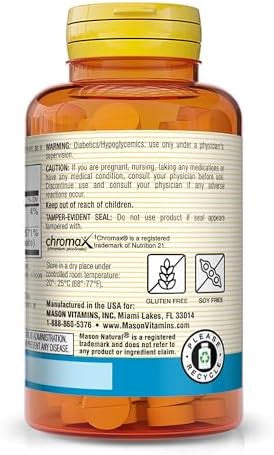 Mason Natural Chromium Picolinate 200 Mcg With Calcium Healthy Metabolism For Overall Health 100 Tablets (Pack Of 3)