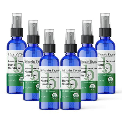 Brittanie'S Thyme Organic Travel Hand Sanitizer Spray Rosemary & Peppermint 2Oz 6 Count Vitamin E Aloe Moisturizing Non Greasy & Replenishes Moisture & Nourishes Skin