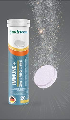 Nutrazul Immune+ Effervescent Tablets Vitamin C And Zinc With Vitamin E 20 Tablets Immune Support For Adults & Kids Ideal For Flu Season Protection Passion Fruit Flavor