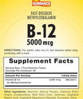 Sundance Vitamin B12 Fast Dissolve Tablets 5000 Mcg 50 Count As Methylcobalamin Natural Berry Flavor Vegetarian Nongmo And Gluten Supplement