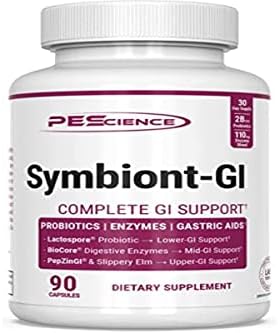 Pescience Symbiont-Gi Zinc Carnosine Pepzin Gi & Shelf Stable Probiotic Capsules Digestive Enzyme Supplement For Women And Men With Slippery Elm Bark 30 Day Supply