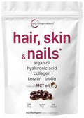 Micro Ingredients Hair Skin And Nails Vitamins For Women & Men 400 Softgels With Mct Oil 22-In-1 Argan Oil Hyaluronic Acid Collagen Keratin & Biotin Complex Natural Hair Growth Support