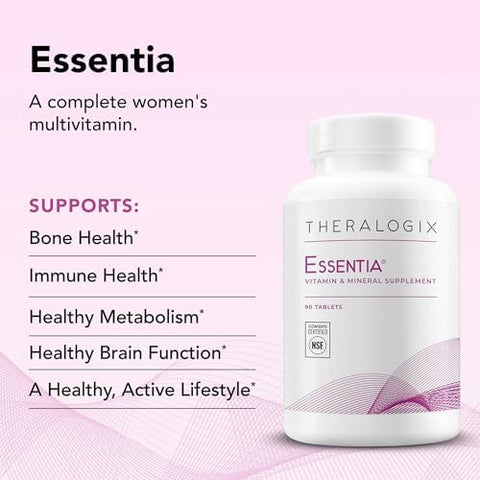 Theralogix Essentia Multivitamin for Women 90Day Supply Women's Daily Multivitamin Supports Immune Health and Bone Health Includes Vitamin C Vitamin D Zinc and More NSF Certified 90 Tablets