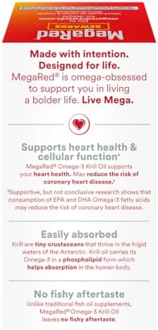 Megared Ultra Concentrate 750Mg Omega3 Krill Oil Fatty Acid Supplement With Epa/Dha Antioxidant Astaxanthin No Fish Oil Aftertaste Supports Heart Health 80 Count Softgels (2 Pack)